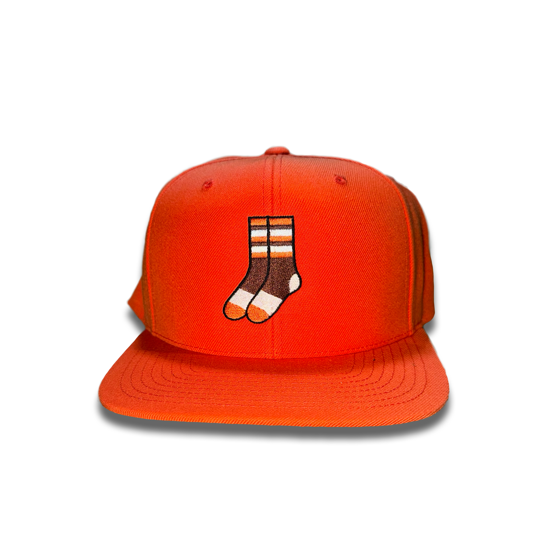 Orange hat with two striped socks in cleveland brown and orange color